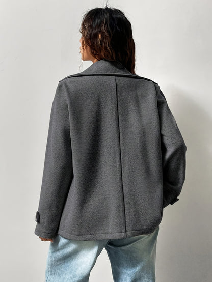 Women's Casual Solid Color Double-Breasted Coat, Autumn/ Winter