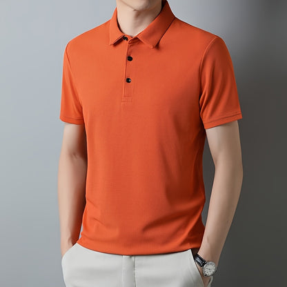 Men's Solid Short Sleeve And Lapel Collar Henley Shirt, Casual And Comfy Sports Tops For Summer Golf Wear And Outdoors Activities