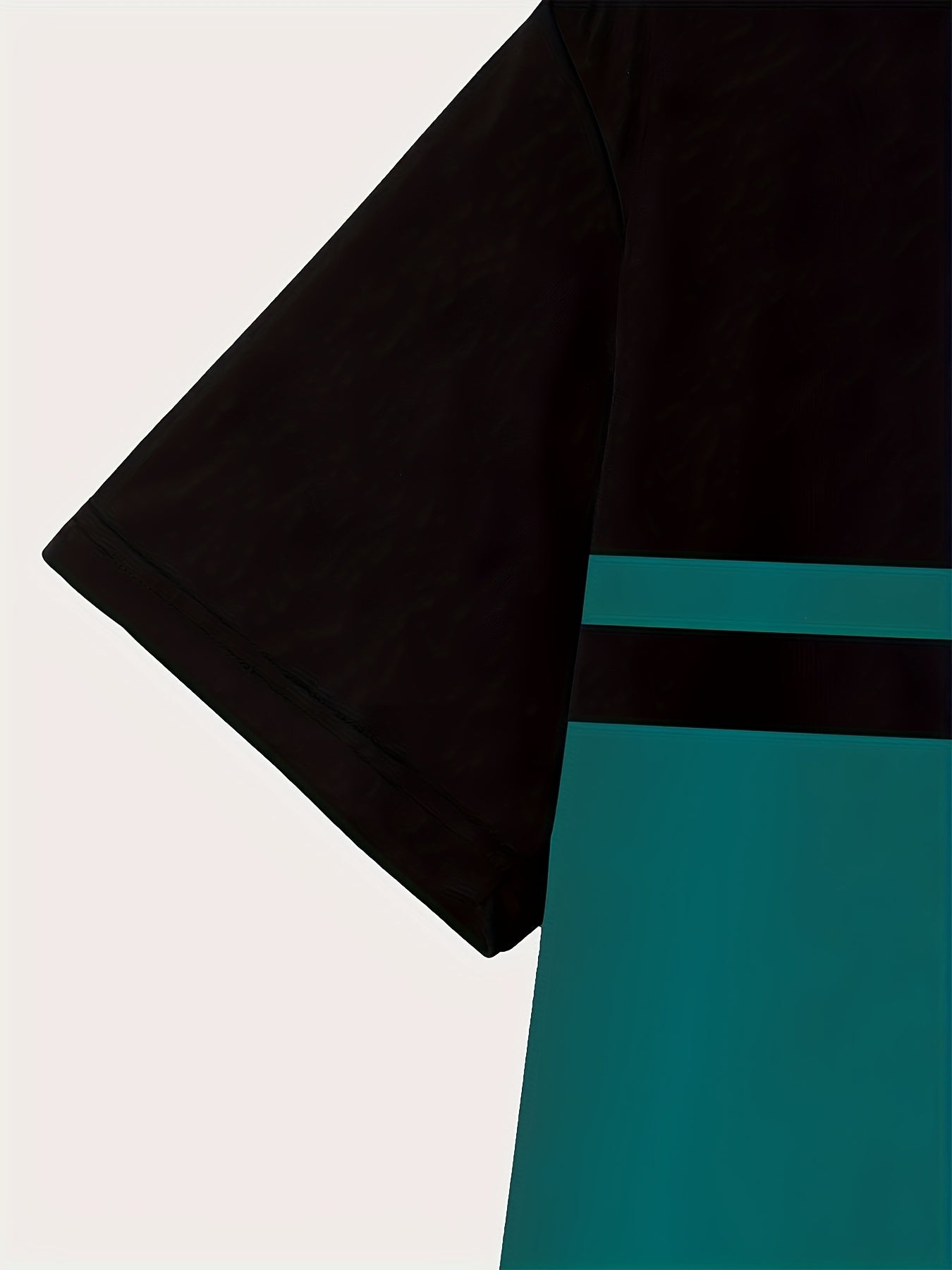 [Casual Chic] Men'S Casual Color Block T-Shirt - Short Sleeve, Round Neck, 3D Print, Lightweight 150g/㎡ Polyester, Stylish Teal  Black Stripe Design for Casual Attire, Versatile Tshirt   Modern Casualwear   3D Print Shirt,