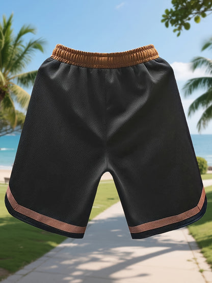 Men's Casual Color Block Polyester Summer Shorts with Drawstring