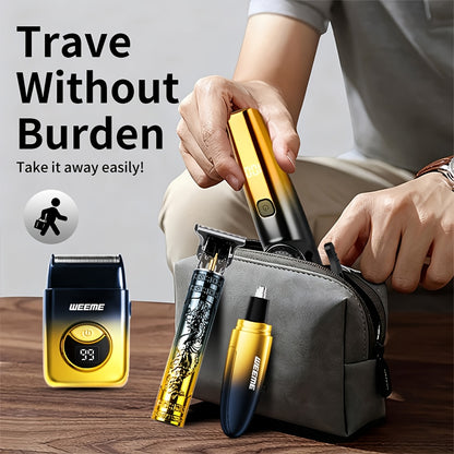 WEEME 4pcs Hair Clipper for Men Set, Cordless Electric Hair Clipper, T-Shaped Beard Trimmer & Nose Hair Trimmer, Electric Shaver, Professional Haircutting and Beauty Kit for Men Grooming, Home Barber Use, Precision Styling To