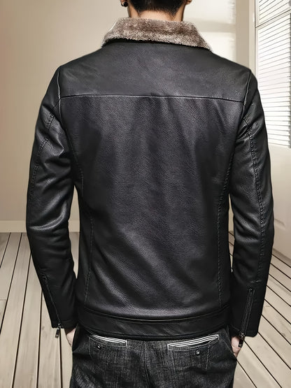 Men's Windproof Winter Jacket with Fleece & Collar, Zippered Pockets, Warm Coat for Skiing, Hiking, Motorcycle Riding - Hand Washable Cold Weather Outerwear (Black/Brown), Winter Clothes Men, Bomber Jackets For Winter, Mens W