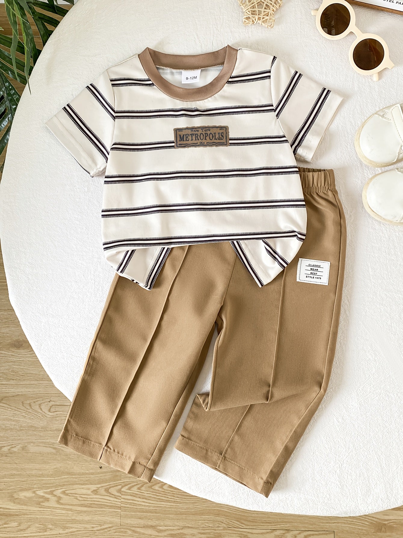 Boys' Casual Polyester T-Shirt & Elastic Waist Pants Set 6M-3T