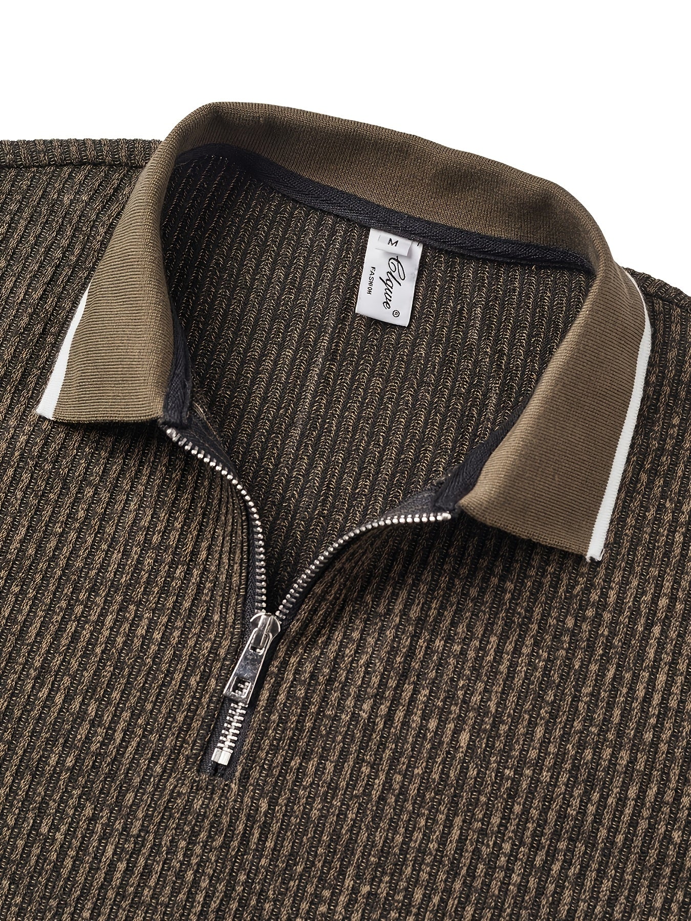 Men's Fashion Shirt, Spring/Summer Outdoor Casual Textured Ribbed Fabric, Contrast Color Ribbed Patchwork Zipper Design Collar Short Sleeve Men's Shirt - ayq