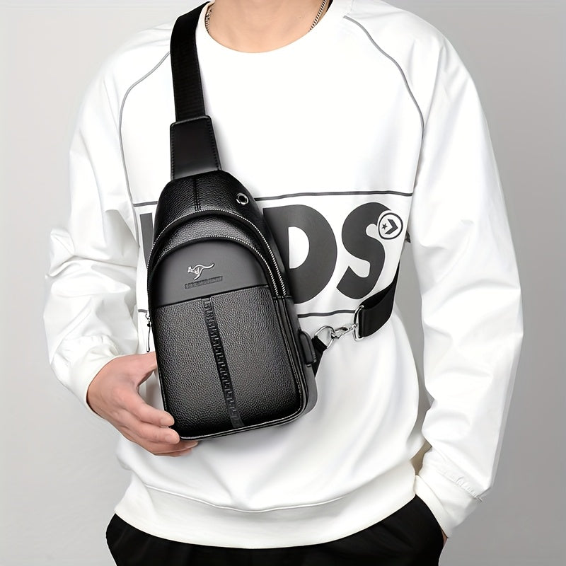 Men's Chest Bag Crossbody Shoulder Bag Small Fanny Pack Fashion Casual PU Leather Men's Satchel