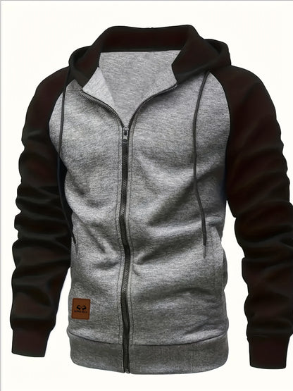 New Men's Colorful Loose Casual Sports Jacket, Zipper Hoodie for Outdoor Use, Simple Autumn Top