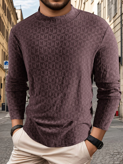 Men'S Long-Sleeve T-Shirt with a Half-High Collar, Casual Jacquard Base Layer for Outerwear, Stylish And High-Quality Top for Autumn And Winter