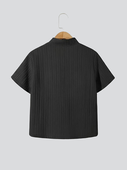 Boys' Casual Button-Up Short Sleeve Shirt with Cardigan Collar - ayq