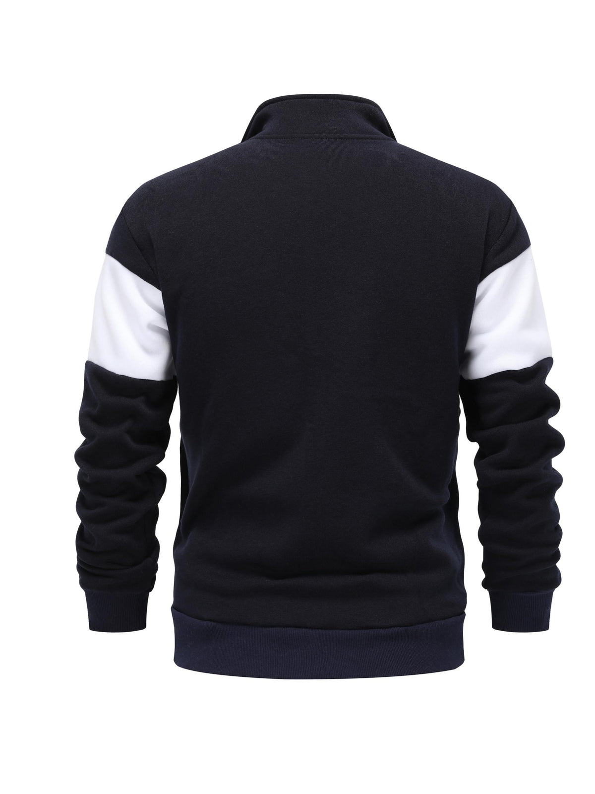 Men's Casual Stand Collar Zip-Up Fleece Jacket with Color Block