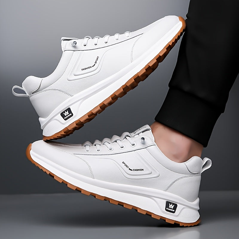 Men's All-Season Breathable White Sneakers - Casual  Sporty, Non-Slip Soft Rubber Sole, Low-Top Design with Pull Tab, Comfortable Microfiber Upper for Casual Attire