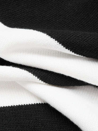 Men'S High-Neck Striped Knit Sweater, Stylish Color-Blocked Pullover for Spring And Autumn - ayq