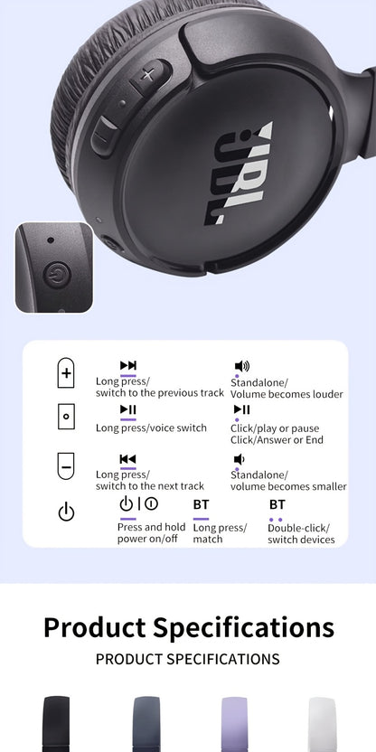 Ideal for Travel, Work, Home, And Gym, The JBL T520BT Wireless Headphones Feature Deep Bass, Long Battery Life, And a Comfortable Fit