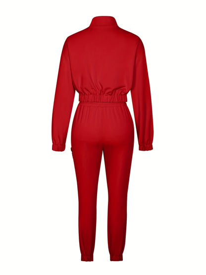 Cross-Border Women'S Two-Piece Set with Zip Long-Sleeve Top And Pants Featuring a Patchwork Zip Design, Casual Outfit