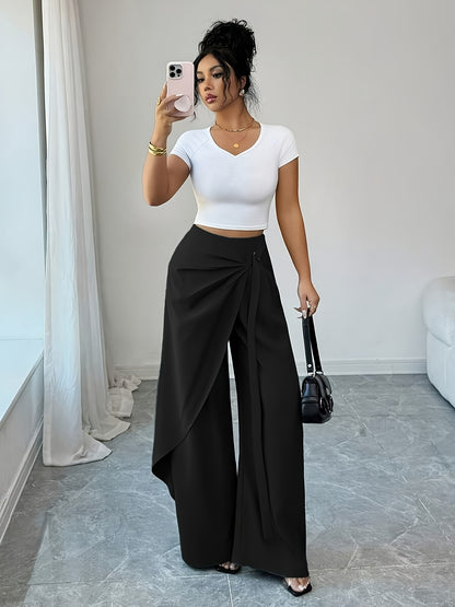 Women's Elegant Wide-Leg Summer Trousers in Solid Color