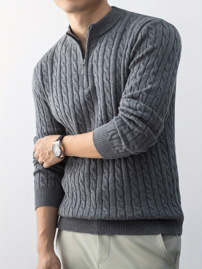New Men'S Christmas Gift: a Thick, Warm, And Cold-Resistant Knitted Sweater with a Cable-Knit Design And a Zippered Collar, Suitable for Both Layering And Wearing Alone, Perfect for Casual And Versatile Outfits