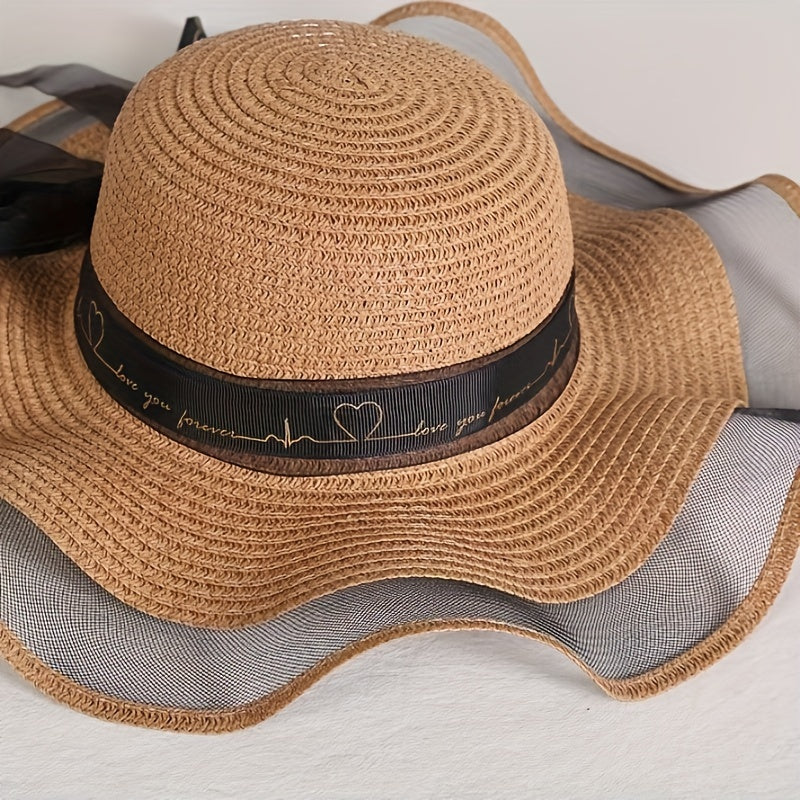 Women’s Packable Straw Sun Hat with Wide Bow Ribbon