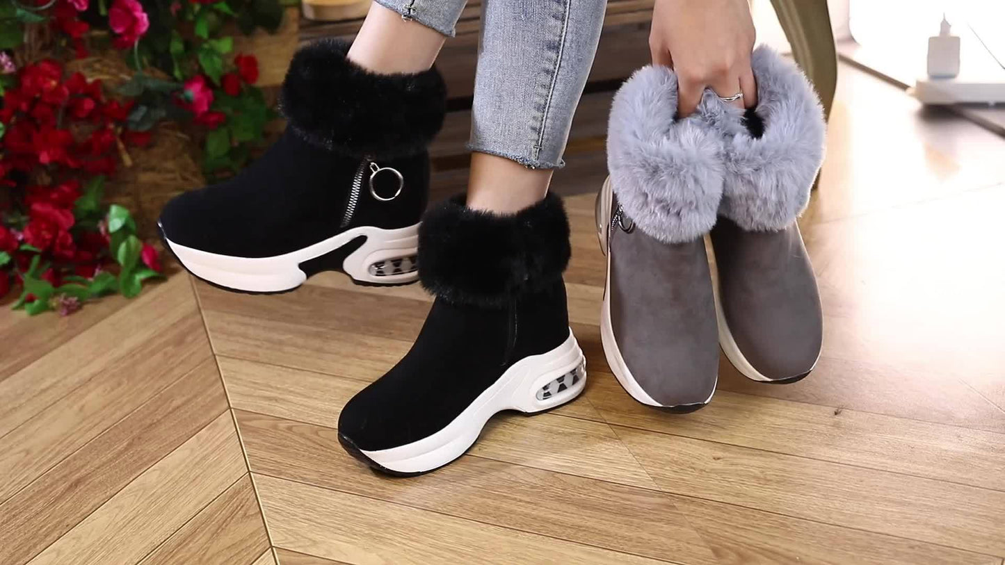 Women's Mid-Calf Boots, Winter New Arrival Thick-Soled Fleece-Lined Warm Short Ankle Boots with Extra Padding