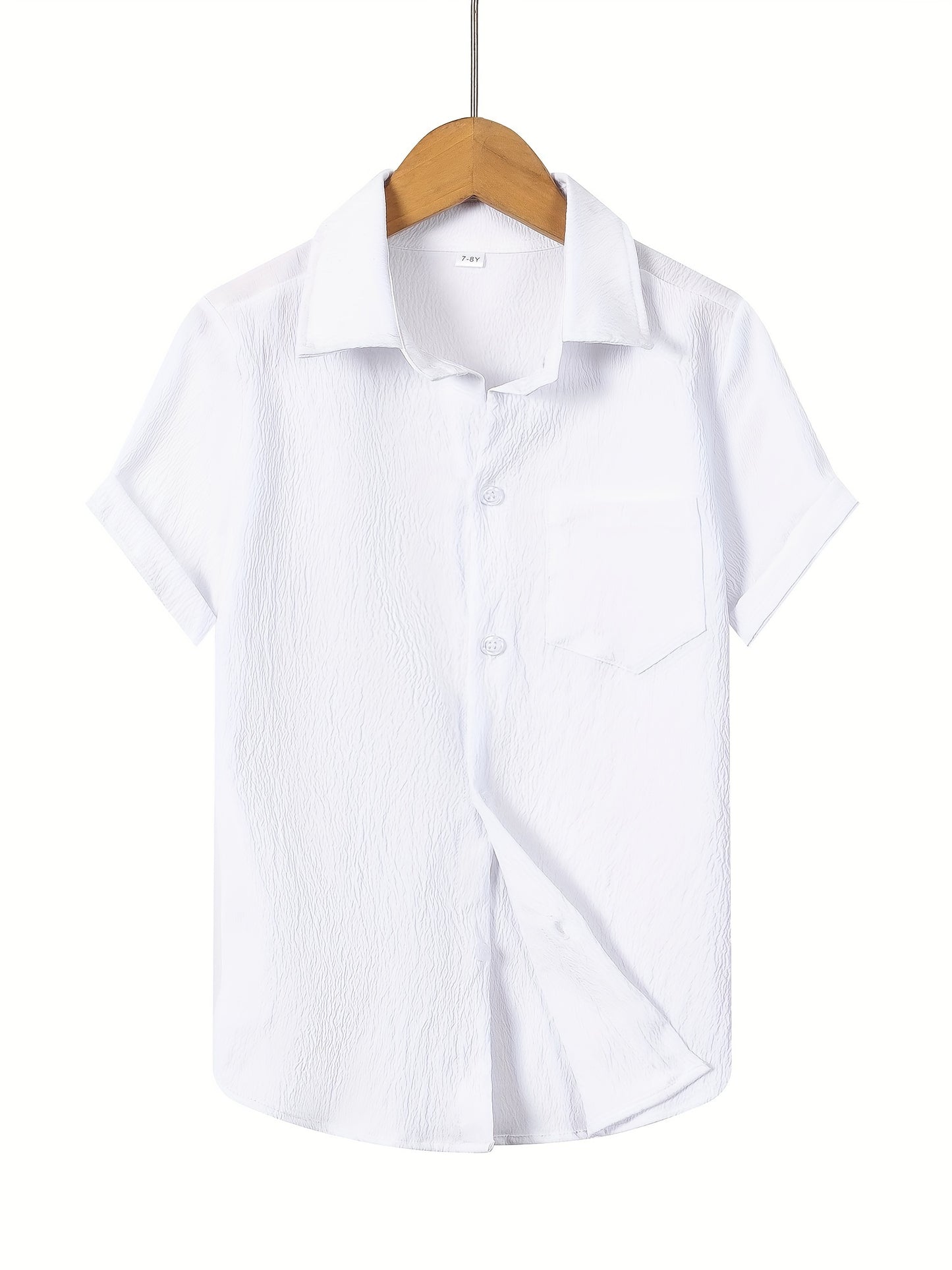 Boys' Casual Short Sleeve Solid Color Shirt with Stretch Fabric