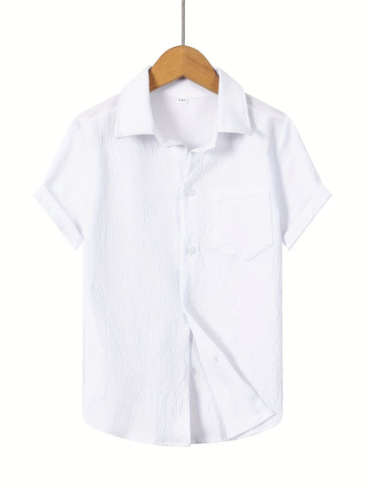 Boys' Casual Short Sleeve Solid Color Shirt with Stretch Fabric