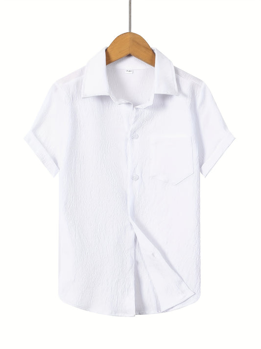 Boys' Casual Short Sleeve Solid Color Shirt with Stretch Fabric