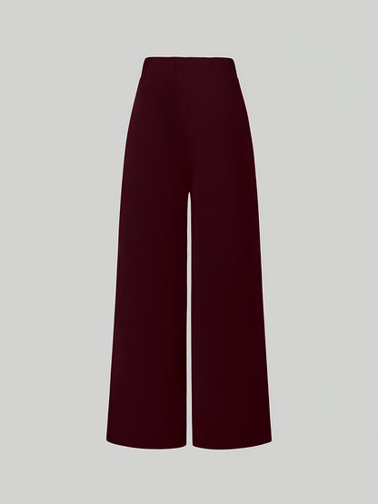 Elegant Wide-Leg Stretch Pants for Women - Solid Color, All Season
