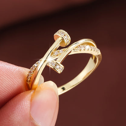 Women's Simple Cross-Inlay Zirconia Ring in White Gold Plating
