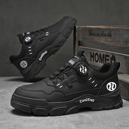 Men's Solid Color Skate Sneakers - Adjustable Rotating Buckle Straps, Slip-Resistant PVC Sole  Durable PU Upper, Low-Top Lace-Up Design for Hiking, Walking, Daily Wear - All-Season Casual Streetwear Shoes, Skate Shoes