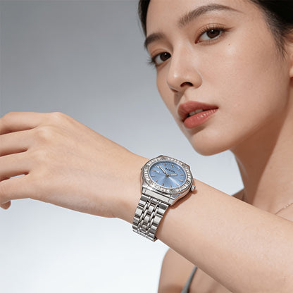 Women's Quartz Stainless Steel Casual Wrist Watch with World-Time