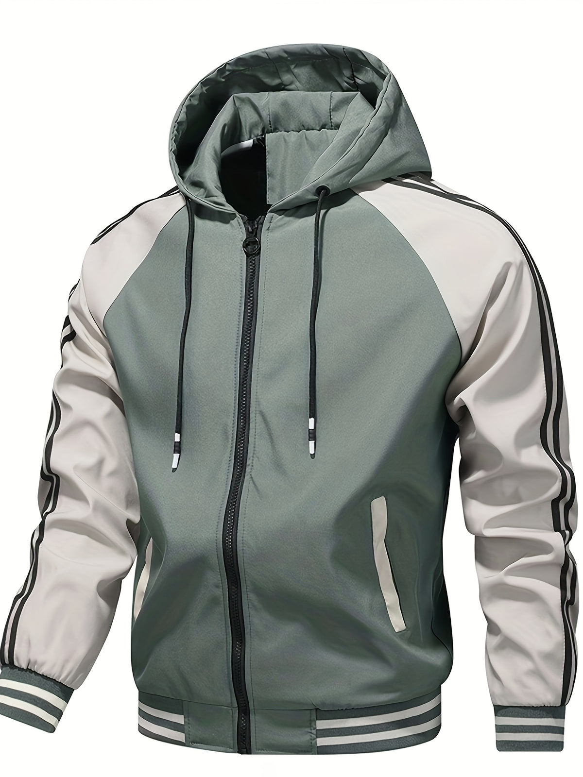 Men's Hooded Color Block Zipper Coat for Spring & Autumn