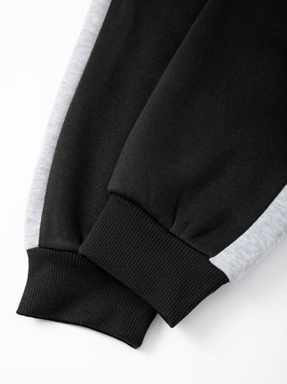 2pcs Boys' Casual Sportswear Set, Fashion Basketball Print Fleece-Lined Zip-Up Hoodie + Pants for Autumn and Winter, Suitable for Daily Wear and Outdoor Activities, Perfect for Outdoor