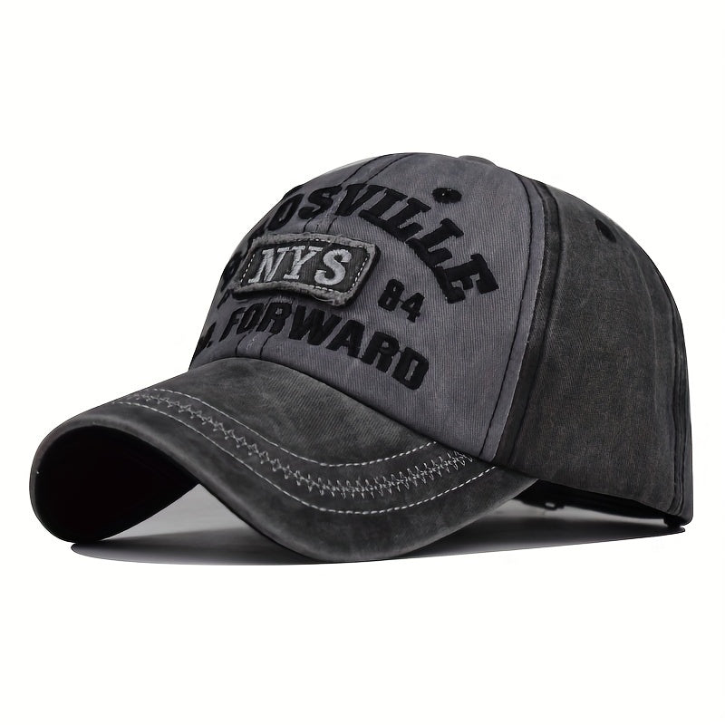 Vintage Style Unisex Baseball Cap, 100% Cotton Embroidered NYS Letter Design, Adjustable Dad Hat for Sports and Sun Protection, Hand Washable