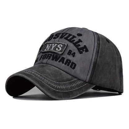 Vintage Style Unisex Baseball Cap, 100% Cotton Embroidered NYS Letter Design, Adjustable Dad Hat for Sports and Sun Protection, Hand Washable