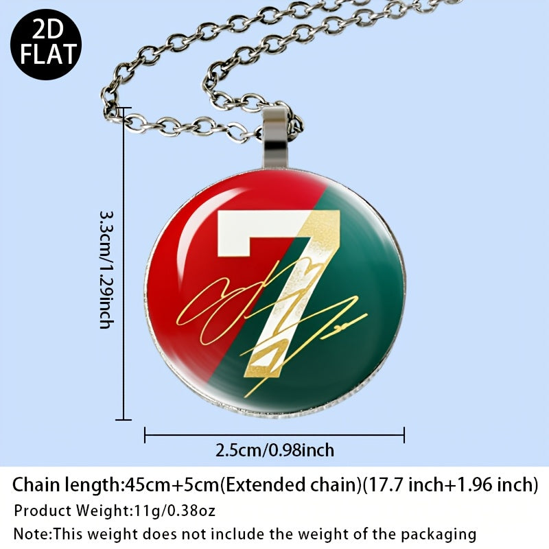 Auspicious Number 7 Soccer Pendant Necklace with Red Green Jersey Desi