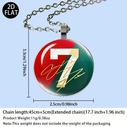 Auspicious Number 7 Soccer Pendant Necklace with Red Green Jersey Desi