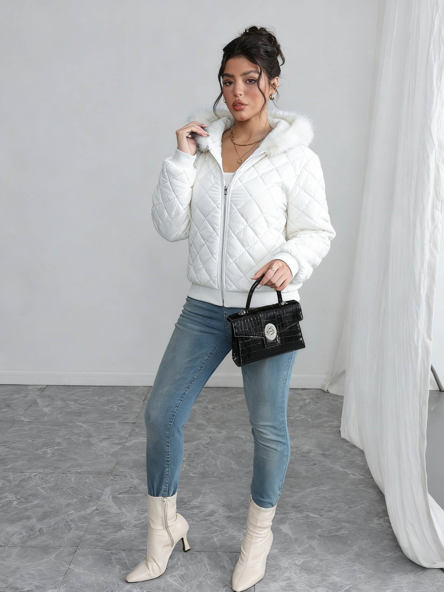 Women'S Cozy Fleece-Lined Hooded Jacket - Casual Long Sleeve, Solid Color, Regular Fit, Long Sleeve, Zip-Up, Casual Style, Casual Outerwear, Winter Jacket