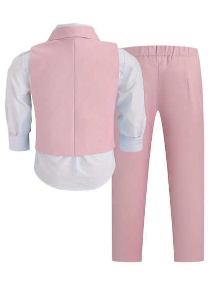 Boys' Korean Style Solid Color Vest Suit with Bow Tie