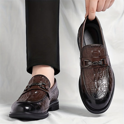 Men's Alligator Print Casual Loafers with Soft Rubber Sole