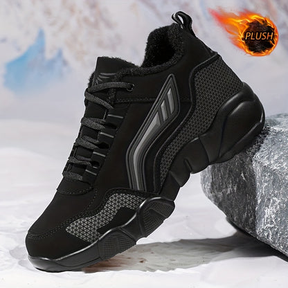 HIDEDUGO 's Heavy-Duty Winter Boots-like Sneakers - Warm Mid-Top Traction Tires, All-Terrain TPR Sole, Lace-Up Outdoor Shoes for Ice & Snow, Large Size Available (Black/White) - Cold Weather Casual & Sports