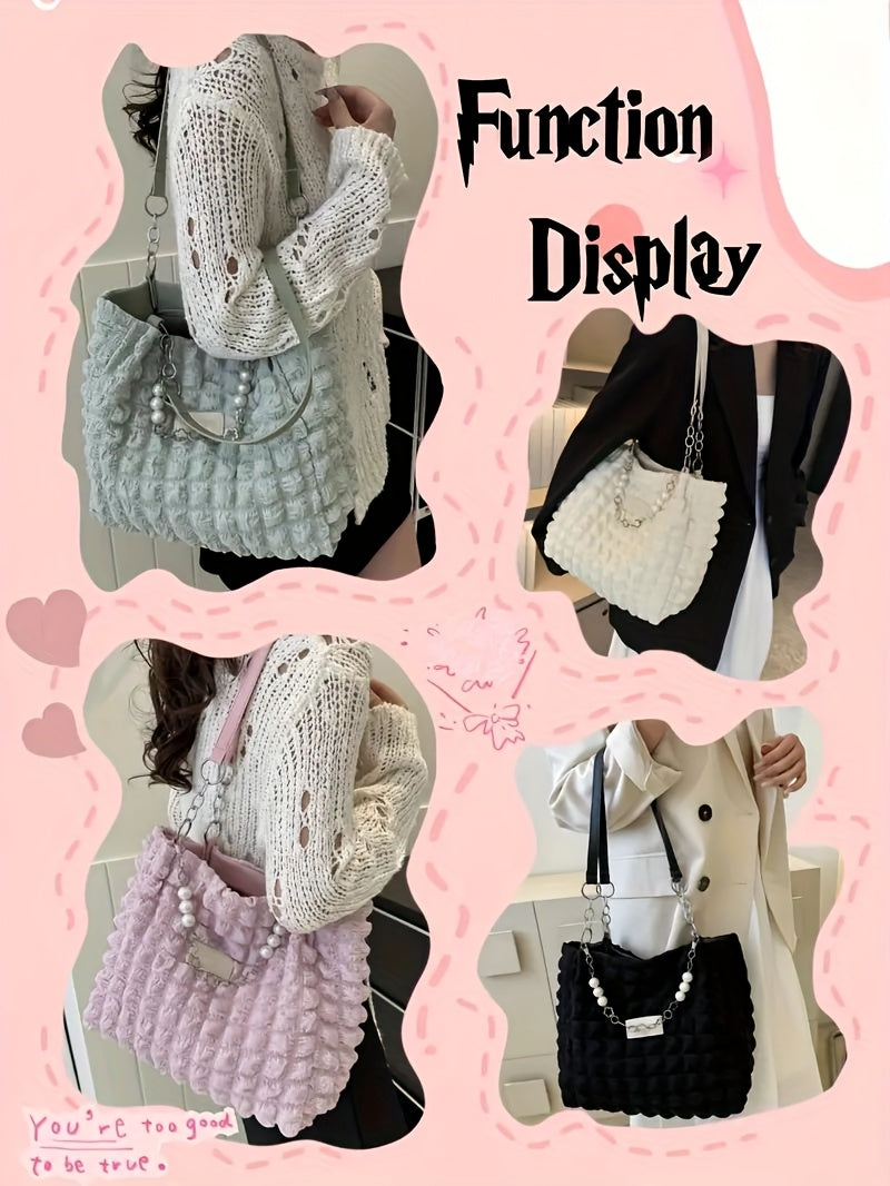 Summer Fresh and Sweet Ruffled Bubble Cloud Shoulder Bag, Large-capacity Tote for Outings and Commuting, Fashionable Women's Soft Handbag, Available in 4 Colors