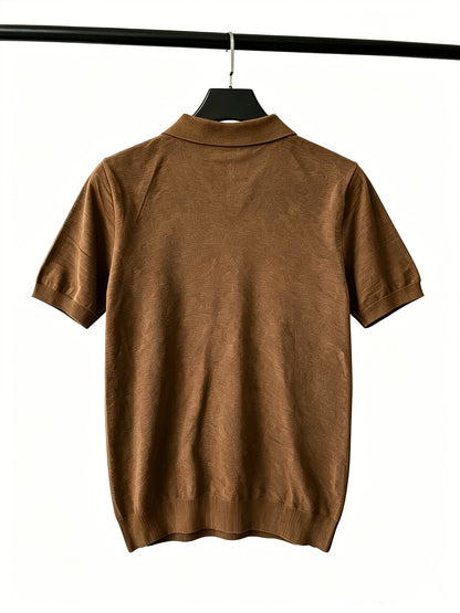 Men's Knit Polo Shirt with Geometric Pattern - Lightweight Summer Styl