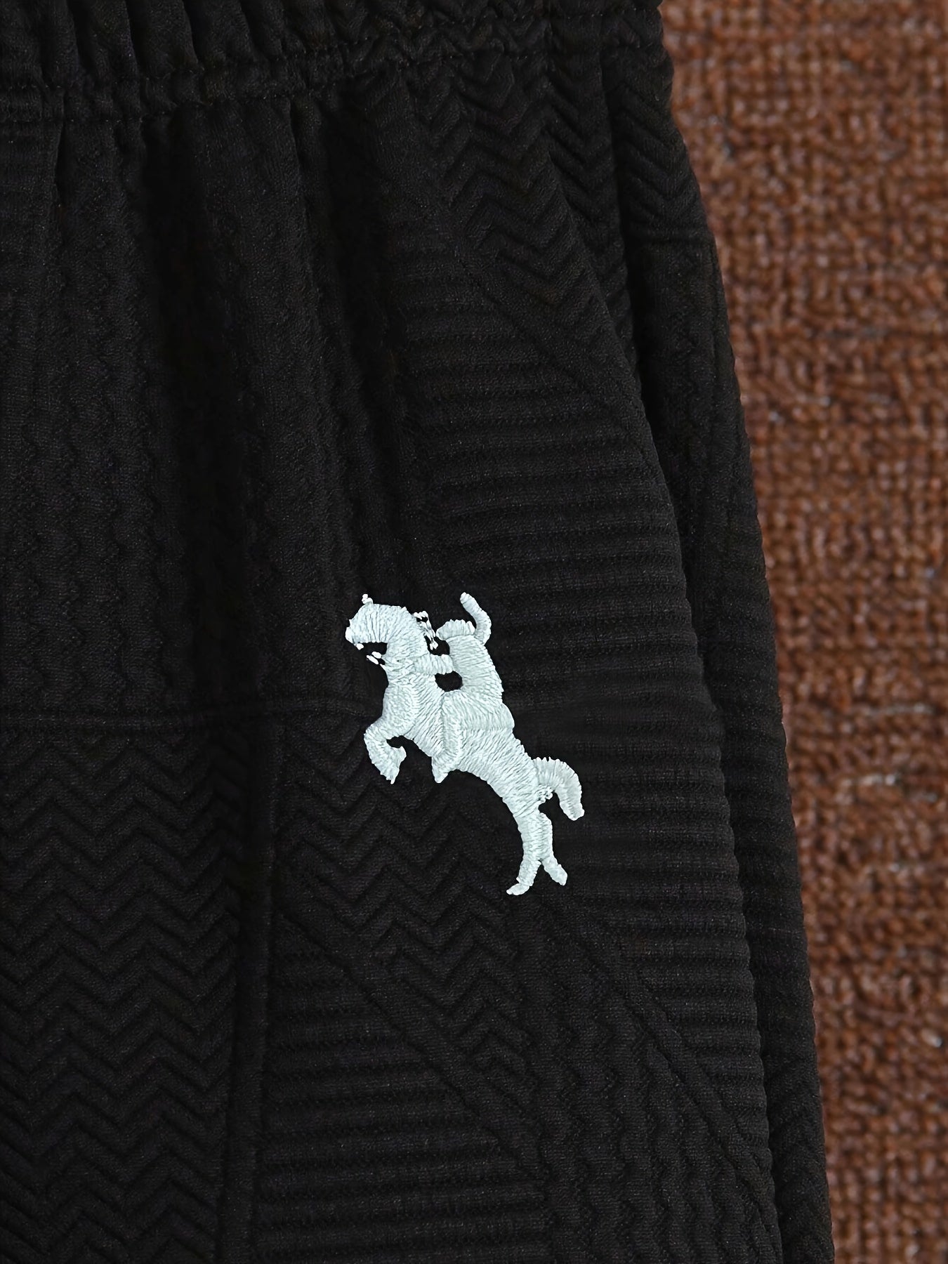 2pcs Boys' Casual Outfit Set, Long Sleeve Hooded Jacket with Embroidery and Zipper, Geometric Pattern Knit Pants, Polyester with Spandex Lining, Regular Fit for Autumn/Winter, for Outdoor