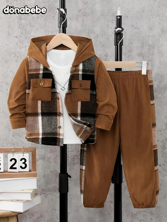 Boys' Casual Hooded Long Sleeve & Pants Set for Spring/Fall