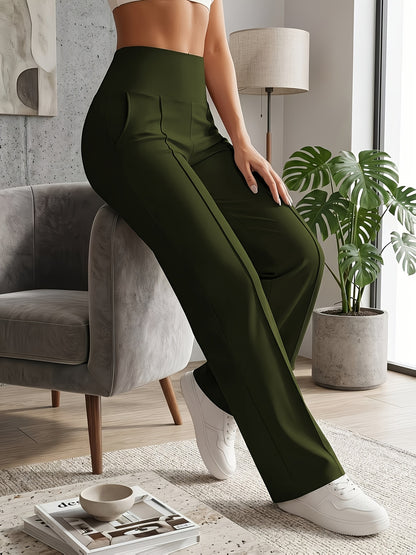 High-Waist Tummy Control Flared-Leg Pants with Pockets