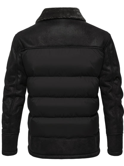 Men'S Casual Jacket with Faux Fur Collar, Polyester 100% Solid Color, Long Sleeve, Zipper Closure, Regular Fit, Woven Fabric, Outdoor Hiking Jacket with 60g/m² Lining Weight