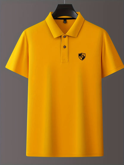 Men'S Fashion Short-Sleeve POLO Shirt | Contrast Rib-Knit Collar with 3D High-Frequency Print | Casual Style, Regular Fit, Summer Season - ayq