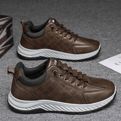 Men's Fashion Sneakers Low Top Casual Sports Shoes - All-Season Solid Color Outdoor Hiking Footwear with Lace Closure, PU Upper, Fabric Lining, PVC Sole, EVA Insole, Round Toe