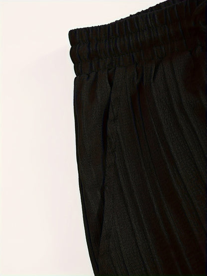 Men's New Trendy Textured Wave Stripe Short Sleeve Long Pants Casual Suit