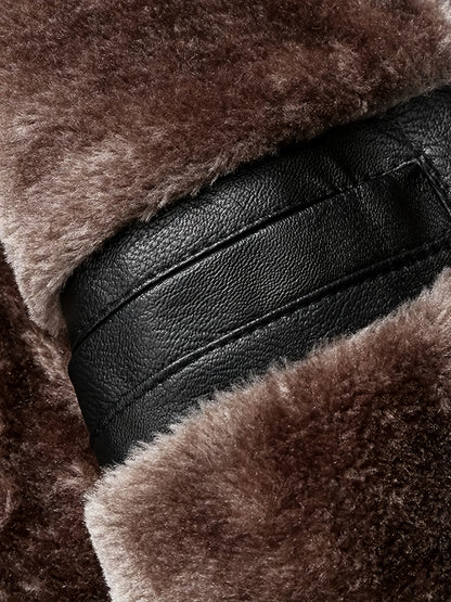 Men's Windproof Winter Jacket with Fleece & Collar, Zippered Pockets, Warm Coat for Skiing, Hiking, Motorcycle Riding - Hand Washable Cold Weather Outerwear (Black/Brown), Winter Clothes Men, Bomber Jackets For Winter, Mens W