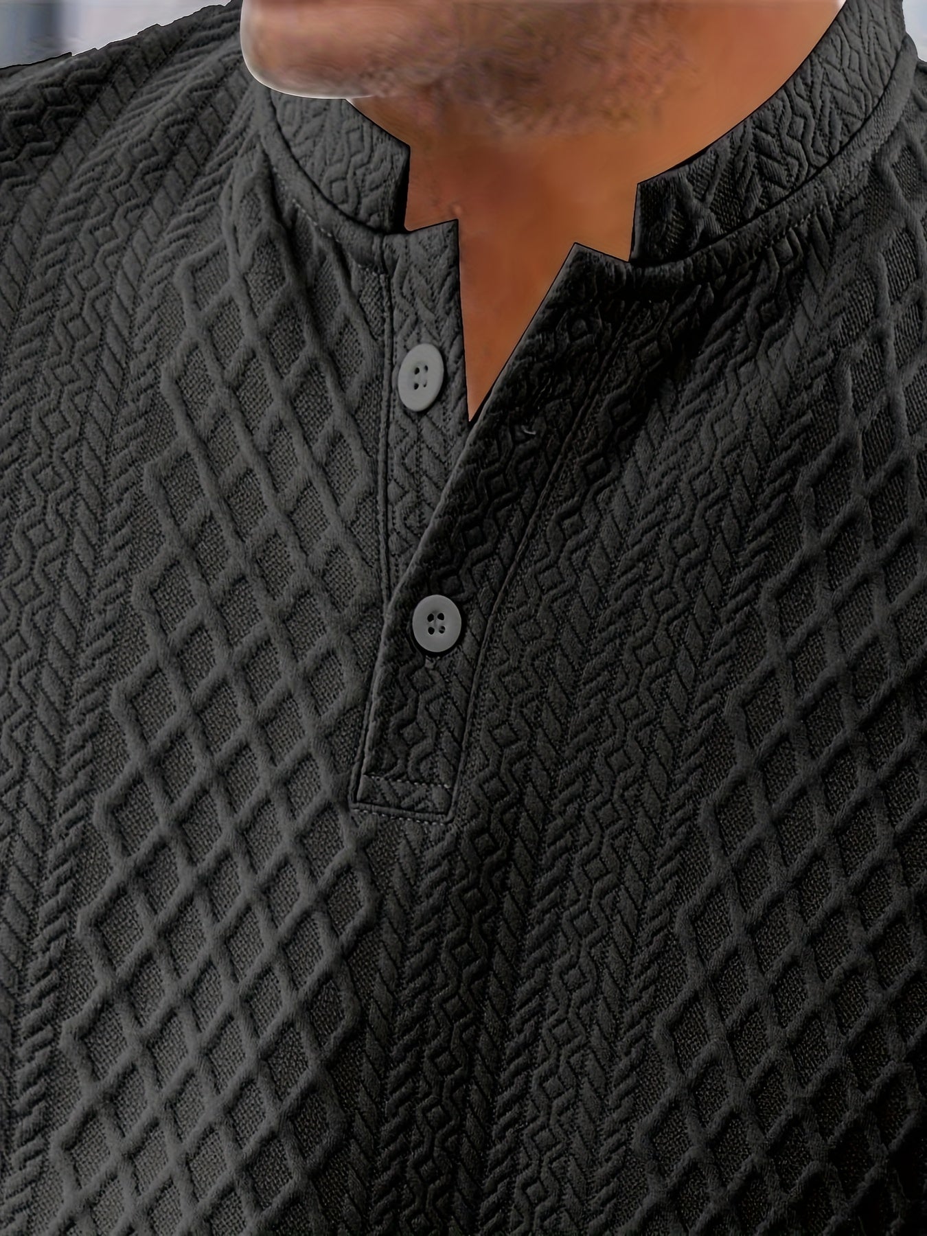 2pcs Set, Men's Casual Suit, Jacquard Fabric, Round Neck Short Sleeves with Buttons, Jacquard Shorts with Drawstring - ayq