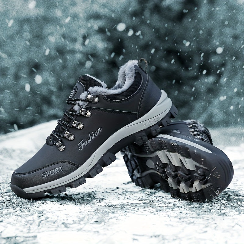 New Autumn-Winter Men's Snow Sports Shoes, Fleece-Lined Warm and Slip Resistant with Durable Rubber Sole for Outdoor Activities in the snowy terrain like Hiking, Cross Country Running & Travel
